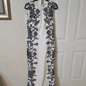 Tadashi Shoji Black Floral on White Maxi Dress
